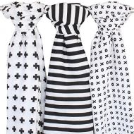Muslin Baby Swaddle Blankets, 48x48 Black, White, XO, Stripe, Cross by Ziggy Baby