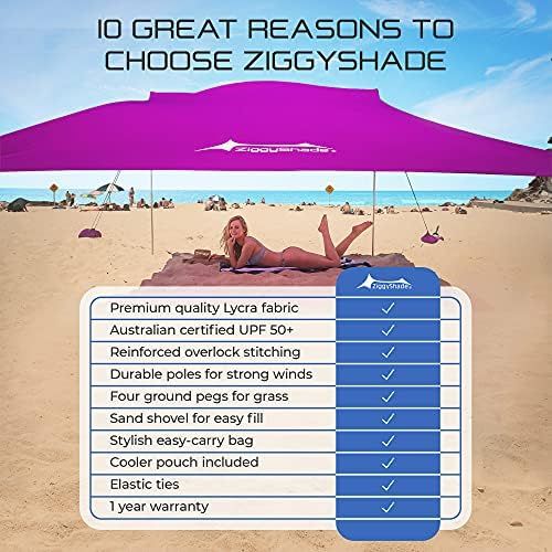  ZiggyShade Family Beach Sunshade  Lightweight Sun Shade Tent with Sandbag Anchors & 4 Free Pegs | UPF50+ UV Quality Lycra Fabric | Large & Portable | Canopy for Parks & Outdoor