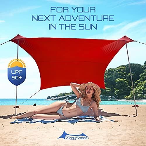  ZiggyShade Family Beach Sunshade  Lightweight Sun Shade Tent with Sandbag Anchors & 4 Free Pegs | UPF50+ UV Quality Lycra Fabric | Large & Portable | Canopy for Parks & Outdoor