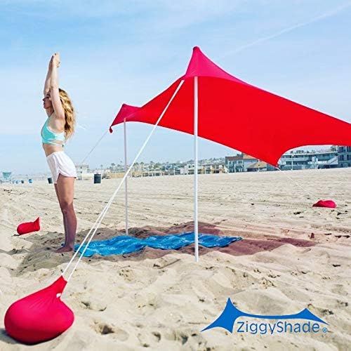  ZiggyShade Family Beach Sunshade  Lightweight Sun Shade Tent with Sandbag Anchors & 4 Free Pegs | UPF50+ UV Quality Lycra Fabric | Large & Portable | Canopy for Parks & Outdoor