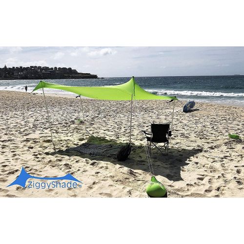  ZiggyShade Family Beach Sunshade ? Lightweight Sun Shade Tent with Sandbag Anchors & 4 Free Pegs UPF50+ UV Quality Lycra Fabric Large & Portable Canopy for Parks & Outdoor