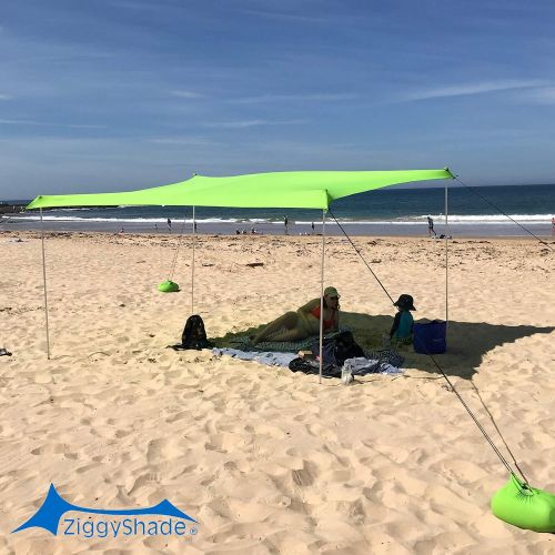  ZiggyShade Family Beach Sunshade ? Lightweight Sun Shade Tent with Sandbag Anchors & 4 Free Pegs UPF50+ UV Quality Lycra Fabric Large & Portable Canopy for Parks & Outdoor