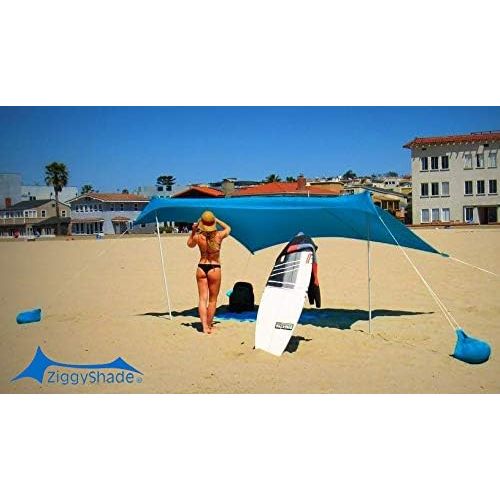  ZiggyShade Family Beach Sunshade ? Lightweight Sun Shade Tent with Sandbag Anchors & 4 Free Pegs UPF50+ UV Quality Lycra Fabric Large & Portable Canopy for Parks & Outdoor