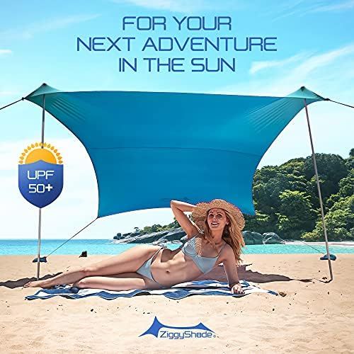  ZiggyShade Family Beach Sunshade ? Lightweight Sun Shade Tent with Sandbag Anchors & 4 Free Pegs UPF50+ UV Quality Lycra Fabric Large & Portable Canopy for Parks & Outdoor