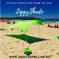 ZiggyShade Family Jumbo Beach Sunshade  Lightweight Sun Shade Tent with Sandbag Anchors & 4 Free Pegs | UPF50+ UV Quality Lycra Fabric | Large & Portable | Canopy for Parks & Outd