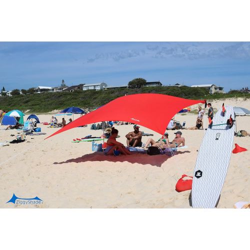  ZiggyShade Family Jumbo Beach Sunshade  Lightweight Sun Shade Tent with Sandbag Anchors & 4 Free Pegs | UPF50+ UV Quality Lycra Fabric | Large & Portable | Canopy for Parks & Outd