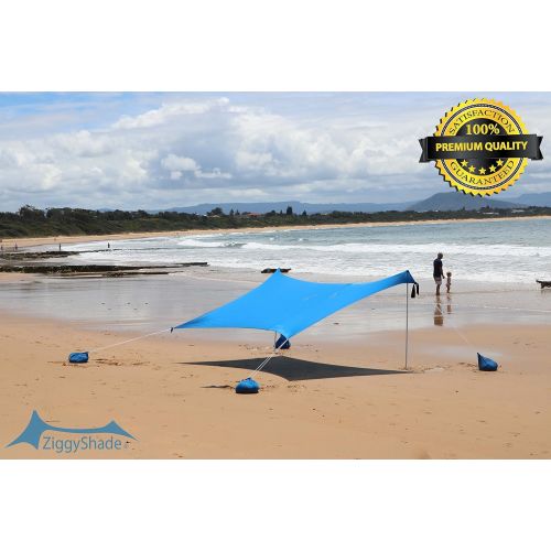  ZiggyShade Family Beach Sunshade  Lightweight Sun Shade Tent with Sandbag Anchors & 4 Free Pegs | UPF50+ UV Quality Lycra Fabric | Large & Portable | Canopy for Parks & Outdoor