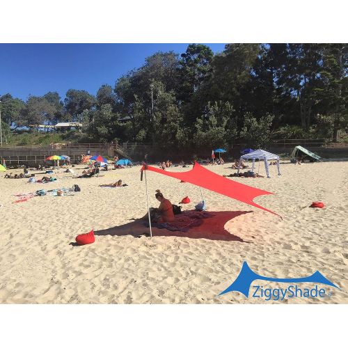  ZiggyShade Family Beach Sunshade  Lightweight Sun Shade Tent with Sandbag Anchors & 4 Free Pegs | UPF50+ UV Quality Lycra Fabric | Large & Portable | Canopy for Parks & Outdoor