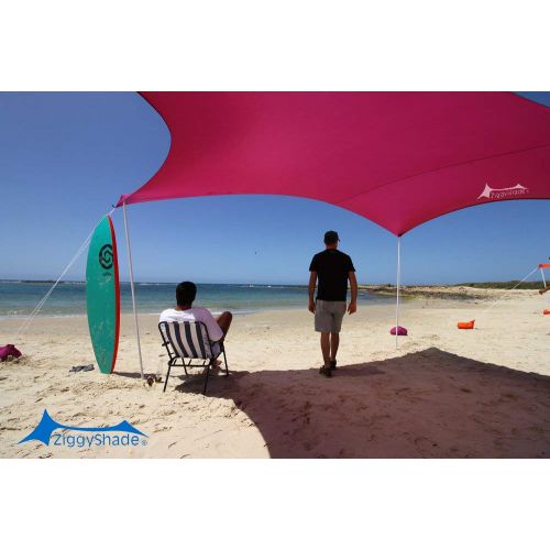  ZiggyShade Family Beach Sunshade  Lightweight Sun Shade Tent with Sandbag Anchors & 4 Free Pegs | UPF50+ UV Quality Lycra Fabric | Large & Portable | Canopy for Parks & Outdoor