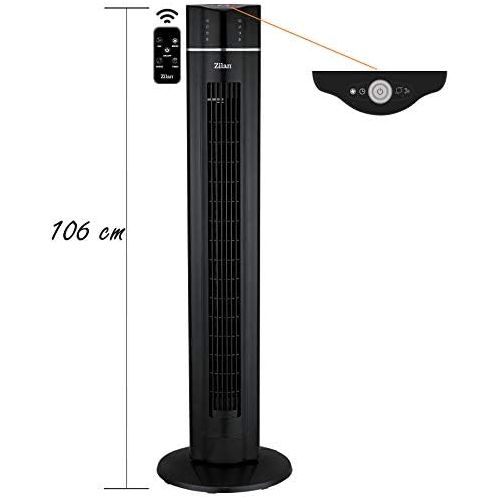  Zilan Turmventilator | 3 Stufen | 3 Modi | 12h Timer | LED-Display | Fernbedienung | Tower-Ventilator | Standventilator | Saulenventilator | Luftkuehler | Fan