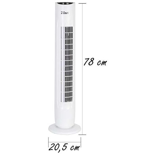  Zilan Turmventilator | Ventilator | Oszillierend | Leise | 3 Stufen | Tower-Ventilator | Standventilator | Saulenventilator | Luftkuehler | Weiss | Bodenventilator | Timer | Leiser Betrieb