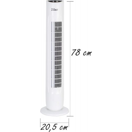  Zilan Turmventilator | Ventilator | Oszillierend | Leise | 3 Stufen | Tower-Ventilator | Standventilator | Saulenventilator | Luftkuehler | Weiss | Bodenventilator | Timer | Leiser Betrieb