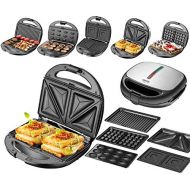 [아마존베스트]Zilan 5-in-1 Sandwich Maker, 5 Interchangeable Plates, Waffle Iron, Contact Grill, Electric Grill, Multigrill, Nut Toaster, Witch Hazel Nut Biscuit Oreschki Maker