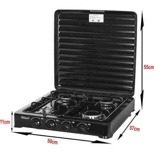  [아마존베스트]Zilan gas stove, camping stove, gas hob, propane gas, hob, gas stove, stool stove, removable lid, choice 1 flame, 2 flames, 3 flames, 4 flames, black