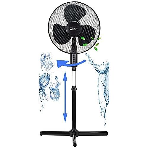  [아마존베스트]Zilan Floor Fan Diameter 41 cm, 40 Watt, 3 Levels, Silent Operation Fan, 180° Rotation, Wind Machine Air Cooler Air Conditioner Tower Fan Floor Fan Height Adjustable