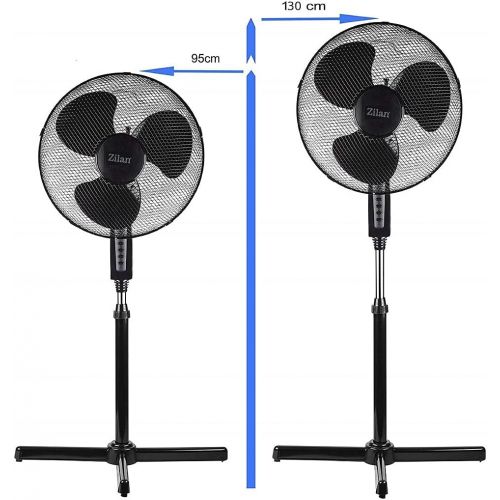  [아마존베스트]Zilan Floor Fan Diameter 41 cm, 40 Watt, 3 Levels, Silent Operation Fan, 180° Rotation, Wind Machine Air Cooler Air Conditioner Tower Fan Floor Fan Height Adjustable