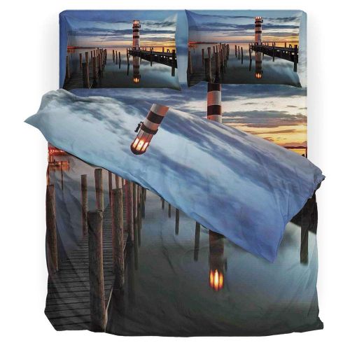  Zilcine 4 Piece 3D Printing Bedding Set,Lighthouse Decor,Reversible Cartoon Children Boys Bedding Cover Sets(Queen)