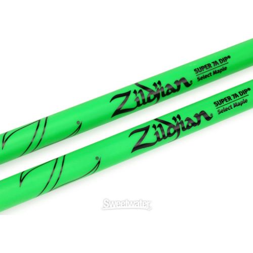  Zildjian Maple Dip Series Drumsticks - Super 7A - Wood Tip - Green