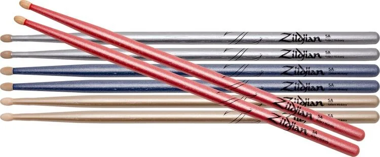  Zildjian Chroma 4 for 3 Drumstick Value Pack - 5A - Assorted Colors