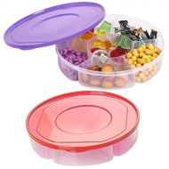 Zilpoo 2 Pack - Easter Candy and Nut Serving Container, Appetizer Tray with Lid, 6 Compartment Round Plastic Food Storage Lunch Organizer, Divided Snack Plate, Dish Platter w/Cover, 10-In