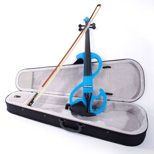  Zimtown 44 Blue Electric Silent Violin Fiddle with Accessories Kit Case Full Size