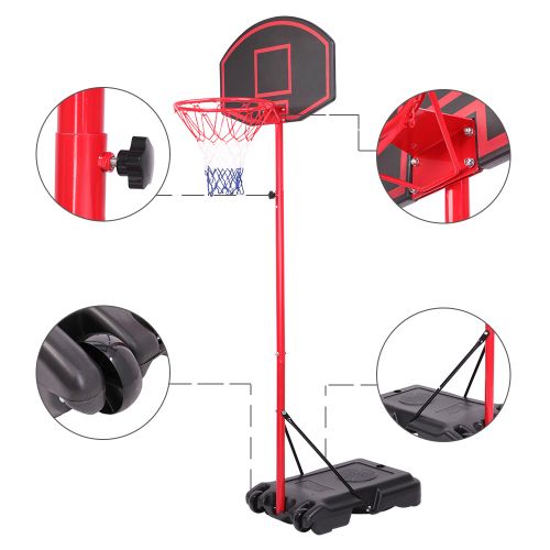 Zimtown Adjustable Basketball Stand Goal Height 5.2ft to 7.2ft, IndoorOutdoor Kids Youth Exercise Basketball Hoop Backboard Rim, with Wheels for Portable