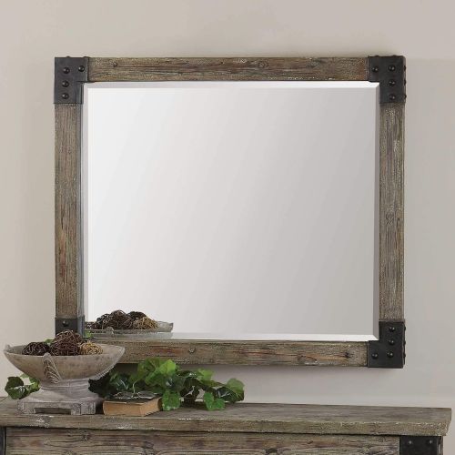  Zinc Decor Wood Rustic Rectangular Wall Mirror Large 46” Country Farmhouse Decor