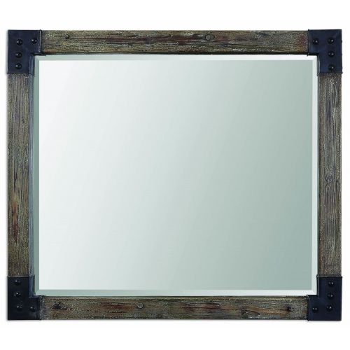  Zinc Decor Wood Rustic Rectangular Wall Mirror Large 46” Country Farmhouse Decor