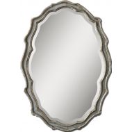 Zinc Decor Shapley Curved Champagne Silver & Slate Blue Oval Wall Mirror Large 40”