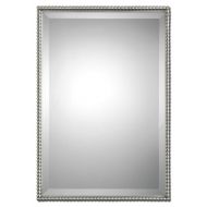 Zinc Decor Large Silver Beaded Edge Rectangular Metal Beveled Wall Mirror 31” Bathroom Chic