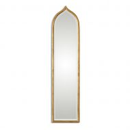 Zinc Decor Narrow Arch Gold Leaf Beveled Wall Mirror Large 50”