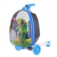 ZincFlyte 17 Kids Scooter Suitcase Ride-on Luggage Elephant Cartoon Zoo Mini Scootcase Childrens Suitcase With Collapsible Scooter Baby Foldable Scootie Rolling Trolley Case Slide Car Toddle