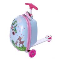 ZincFlyte 17 Kids Scooter Suitcase for Girls Ride-on Luggage Cartoon Mini Scootcase Childrens Suitcase With Collapsible Scooter Baby Foldable Scootie Rolling Trolley Case Slide Car Toddler S