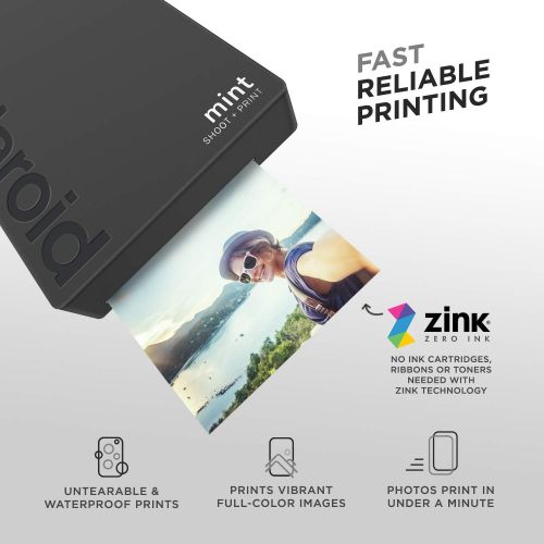 폴라로이드 Polaroid Mint Instant Print Digital Camera (Black), Prints on Zink 2x3 Sticky-Backed Photo Paper