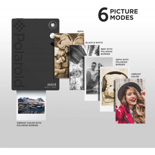 폴라로이드 Polaroid Mint Instant Print Digital Camera (Black), Prints on Zink 2x3 Sticky-Backed Photo Paper