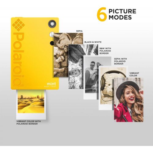 폴라로이드 Polaroid Mint Instant Print Digital Camera (Yellow), Prints on Zink 2x3 Sticky-Backed Photo Paper