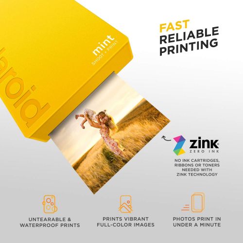 폴라로이드 Polaroid Mint Instant Print Digital Camera (Yellow), Prints on Zink 2x3 Sticky-Backed Photo Paper