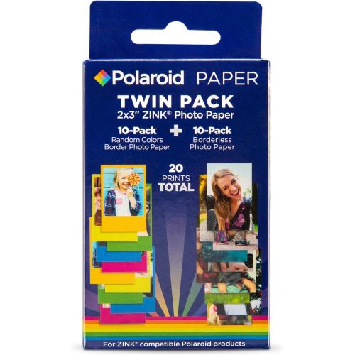폴라로이드 Polaroid 2x3 Zink Photo Paper 10 Borderles Sheets + 10 Color Border Sheets (20 Sheets) for Zink Compatible Products.