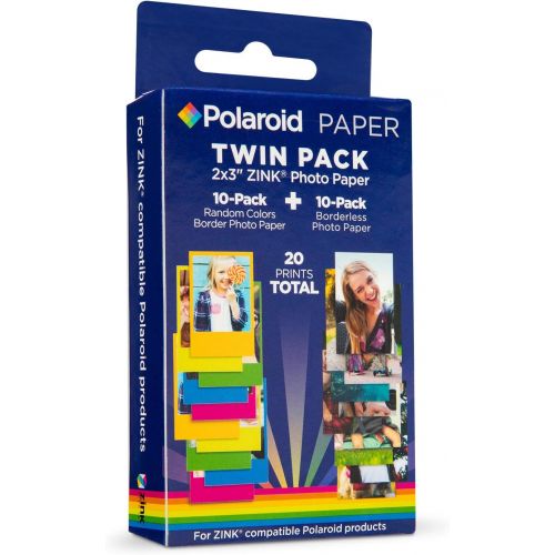 폴라로이드 Polaroid 2x3 Zink Photo Paper 10 Borderles Sheets + 10 Color Border Sheets (20 Sheets) for Zink Compatible Products.