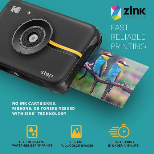  Kodak Step Digital Instant Camera with 10MP Image Sensor, ZINK Zero Ink Technology, Classic Viewfinder, Selfie Mode, Auto Timer, Built-in Flash & 6 Picture Modes Black.
