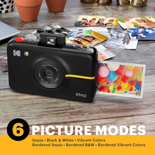  Kodak Step Digital Instant Camera with 10MP Image Sensor, ZINK Zero Ink Technology, Classic Viewfinder, Selfie Mode, Auto Timer, Built-in Flash & 6 Picture Modes Black.