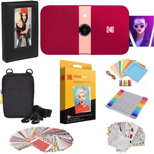  Zink Kodak Smile Instant Print Digital Camera (Red) Photo Frames Bundle with Soft Case