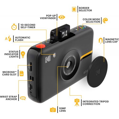  Kodak Step Digital Instant Camera with 10MP Image Sensor, Zink Zero Ink Technology (Black) Gift Bundle