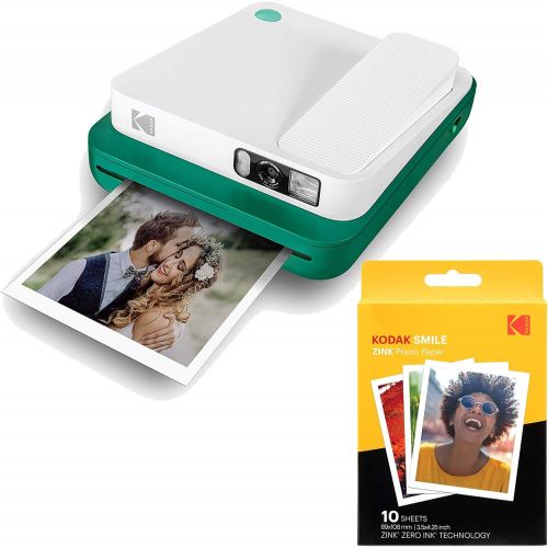  Kodak Smile Classic Digital Instant Camera with Bluetooth (Green) w/ 10 Pack of 3.5x4.25 inch Premium Zink Print Photo Paper.