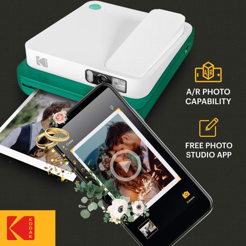  Kodak Smile Classic Digital Instant Camera with Bluetooth (Green) w/ 10 Pack of 3.5x4.25 inch Premium Zink Print Photo Paper.