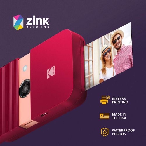  KODAK Smile Instant Print Digital Camera ? Slide-Open 10MP Camera w/2x3 ZINK Printer (Red)