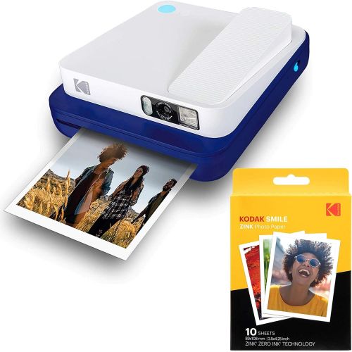  Kodak Smile Classic Digital Instant Camera with Bluetooth (Blue) w/ 10 Pack of 3.5x4.25 inch Premium Zink Print Photo Paper.