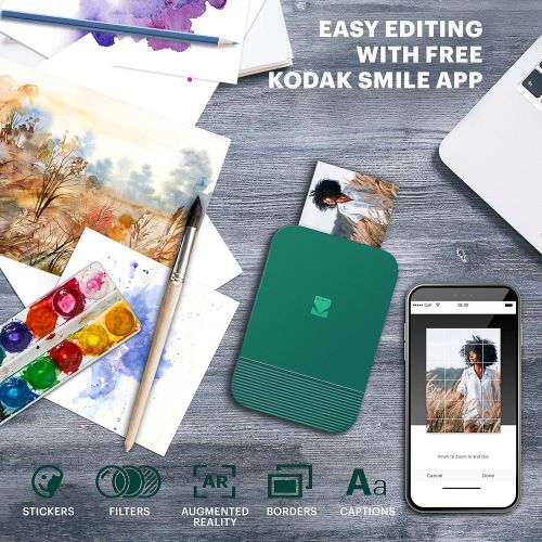  KODAK Smile Instant Digital Bluetooth Printer for iPhone & Android ? Edit, Print & Share 2x3 Zink Photos w/ Smile App (Green)