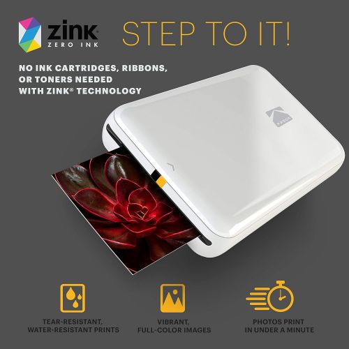  Zink KODAK Step Wireless Mobile Photo Mini Printer (White) Compatible w/ iOS & Android, NFC & Bluetooth Devices