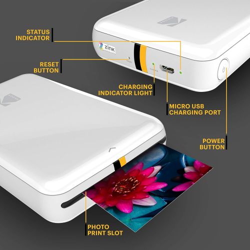  Zink KODAK Step Wireless Mobile Photo Mini Printer (White) Compatible w/ iOS & Android, NFC & Bluetooth Devices